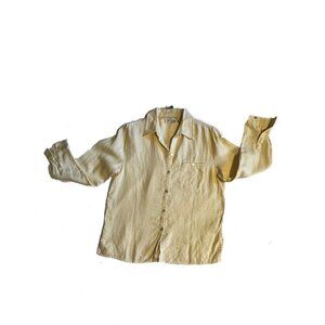 Vintage petite small 100% linen yellow button down blouse